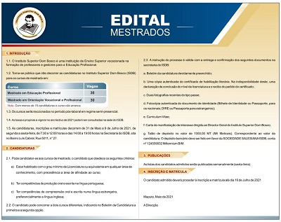 Edital de (novos) cursos de Mestrados