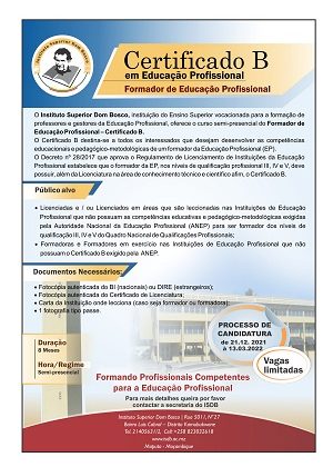 CERTIFICADO B em Educação Profissional – Formador de Educação Profissional