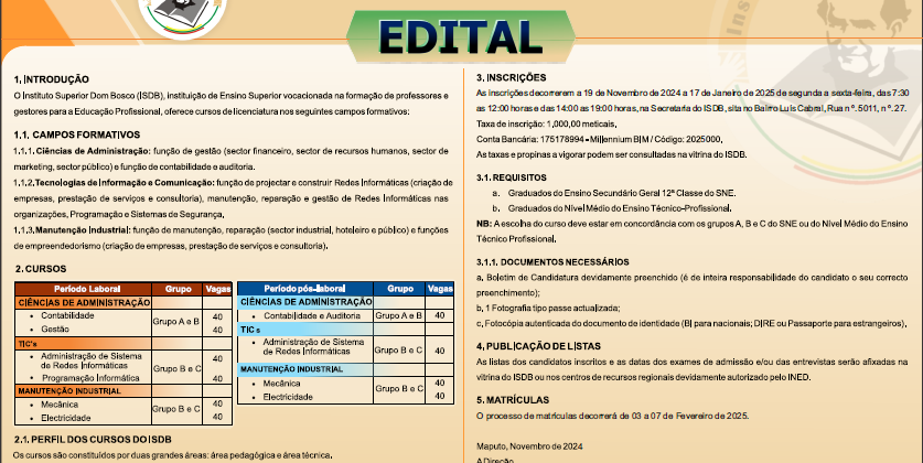 Edital – Ano académico de 2025
